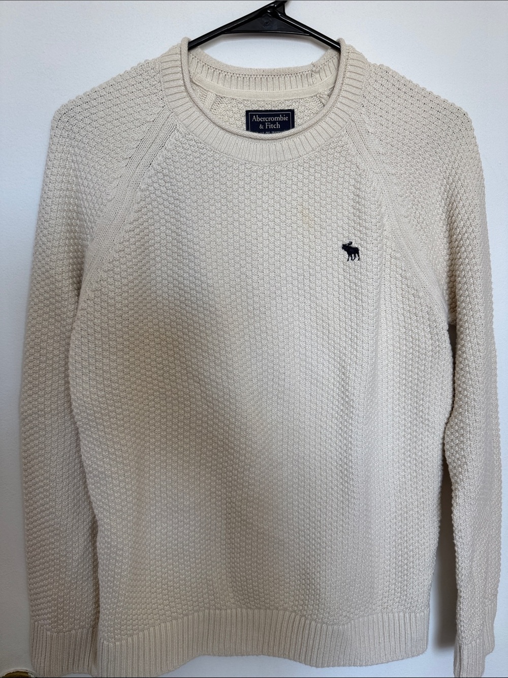 Abercrombie & Fitch Men's Ivory Crewneck Knit Sweater